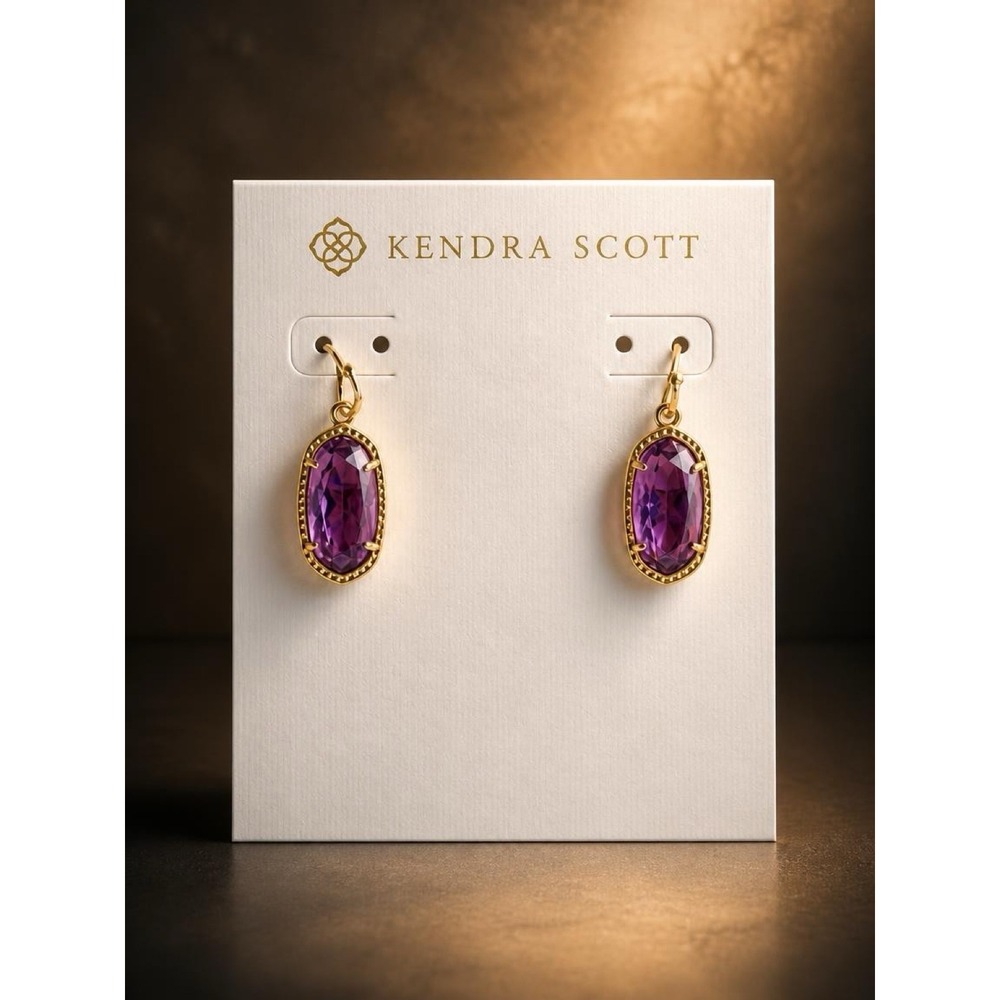 NWT Kendra Scott Lee Drop Earrings in Amethyst / MSRP $80 - Picture 2 of 2